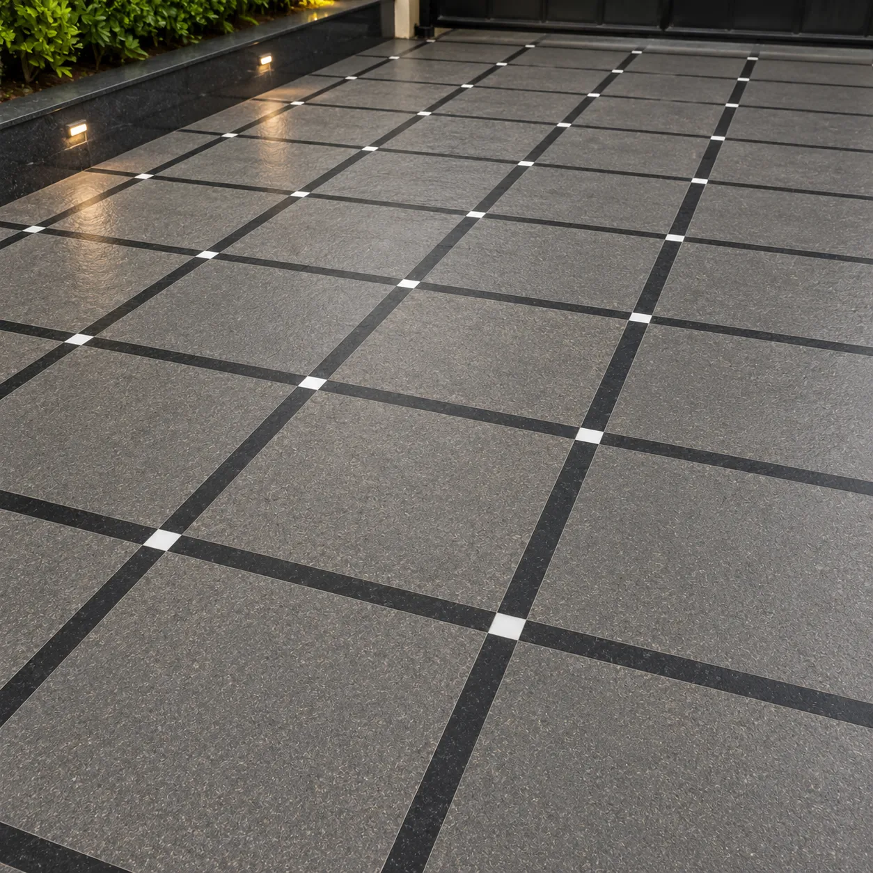 Graphite Grid Parking Tile – Textured Stone Finish