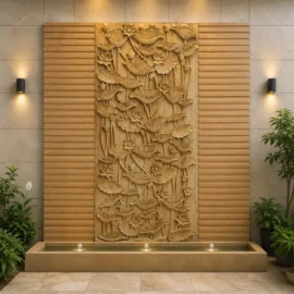 Lotus Garden Vertical Stone Mural